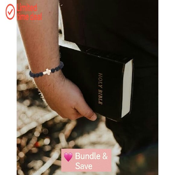 8-Piece Natural Stone Cross Bracelet Set, Stretch Fit, Christian Jewelry - Picture 4 of 8